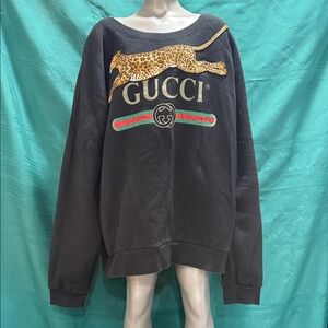 Gucci Black Sweatshirt with Leopard Motif